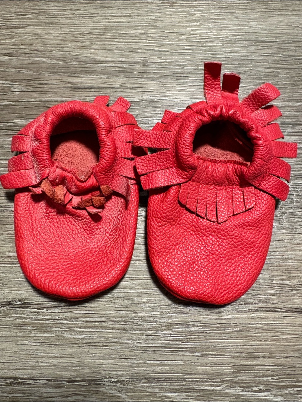 Red Fringe Baby Moccasins - Soft Leather Baby Shoes